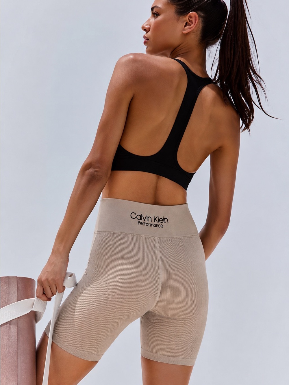 163. Calvin Klein Performance Women's Beige Ribbed Bike Shorts